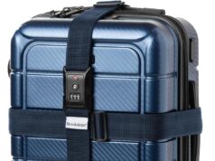 Brookstone Luggage Strap – 2-in-1 Cross Luggage Suitcase Belt with Buckle and TSA-Approved Keyless 3-Digit Combination Lock, Size One Size, Blue