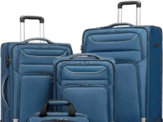 Coolife Luggage 4 Piece Set Suitcase Spinner TSA Lock Softshell lightweight (blue+sliver)
