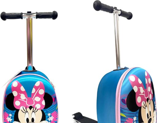 Disney Minnie Mouse Kids 19” Suitcase Scooter Girls Magical Carry-on Luggage with LED Light Up Wheels, Waterproof Hard Shell, Retractable Handle, and Lightweight Foldable Ride-On Travel Bag…