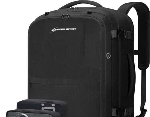 Maelstrom 40-50L Carry on Backpack,Travel Backpack for Men Women,17.3 Inch TSA Flight Approved Laptop Backpack with Hidden Shoe Bag, Expandable Large Computer Business Suitcase Backpacks-Black