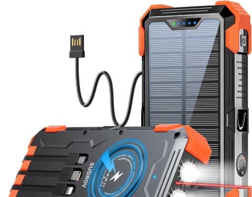 Solar Charger Power Bank, 42,800mAh Wireless Portable Charger with USB-C in/Output, QC3.0 Fast Charging 15W 4 Ports Outdoor Battery Pack Built-in LED Flashlight, for iPhone, Galaxy, iPad etc