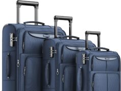 SHOWKOO Luggage Sets 3 Piece Softside Expandable Lightweight Durable Suitcase Sets Double Spinner Wheels TSA Lock Blue (20in/24in/28in)