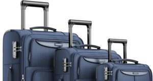 SHOWKOO Luggage Sets 3 Piece Softside Expandable Lightweight Durable Suitcase Sets Double Spinner Wheels TSA Lock Blue (20in/24in/28in)