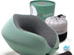 Premium Quality Memory Foam Travel Neck Pillow Bundle – Best Ergonomic Pillow for Airplane Travel, car Ride, Sleeping. Comes with Eye mask, earplugs and Storage Bag. (Imperial Green)