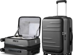 LUGGEX Carry On Luggage for Travel Front Opening, Expandable Polycarbonate Hard Shell Suitcase with Wheels for Men Women Chrismas Birthday(Black, 20 Inch, 33.3L)