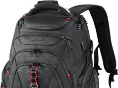 KROSER Travel Laptop Backpack 17.3 Inch XL Computer Backpack with Hard Shell Saferoom RFID Pockets Water-Repellent Business College Daypack Stylish Bag for Men/Women-Black