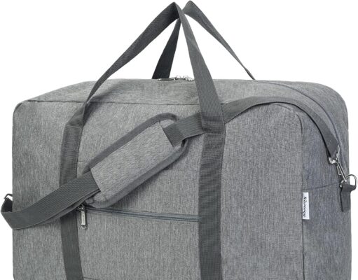 For United Airlines Foldable Carry on Bag 22x14x9 Travel Duffel Bag Packable luggage Duffle for Women and Men 40L (Grey (With Shoulder Strap))